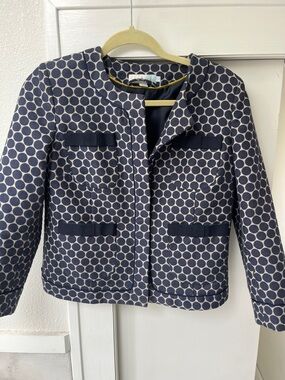 Boden Navy and White Dot Collarless Jacket